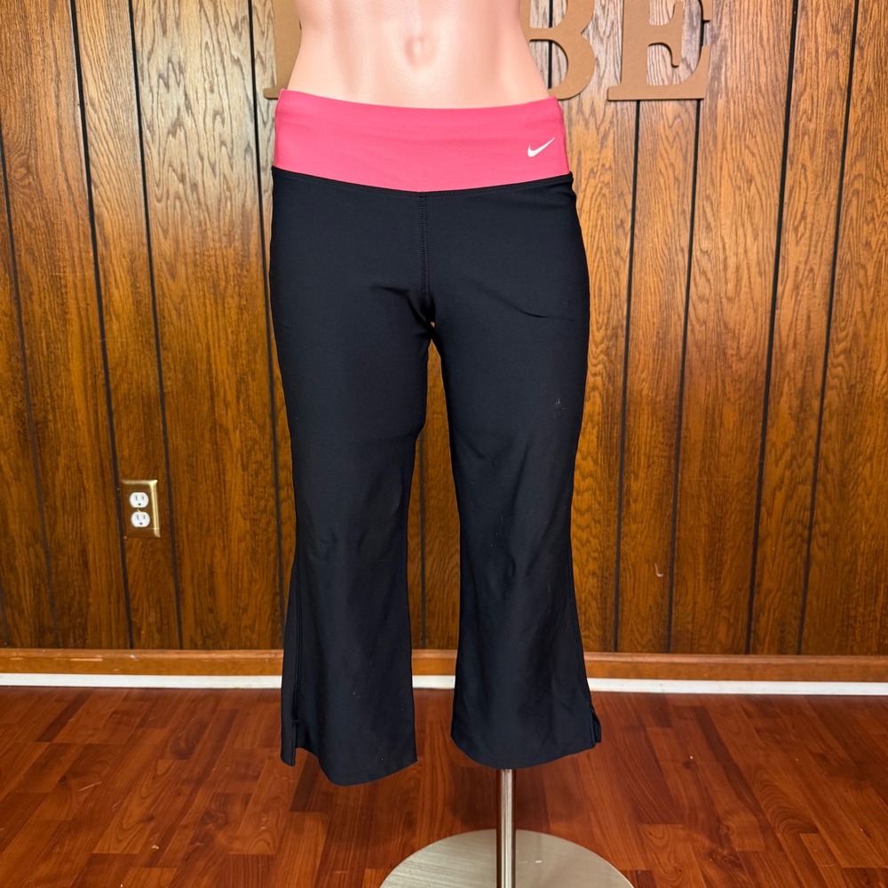 Y2K Black Pink Low Rise Yoga Pants Nike Fit Dry Womens XS Cropped Flare Sporty